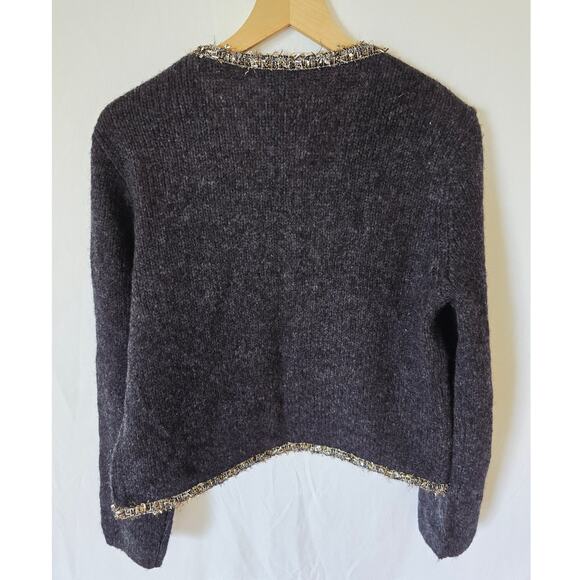 Rag & Bone Wool Davies Sweater L Gray Metallic Trim Crewneck Cardigan NWT - Picture 4 of 7